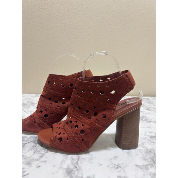 Topshop Nuvo Lasercut Suede Leather Sandal 39/8 Block Heel Open Toe Autuminal - Picture 4 of 8